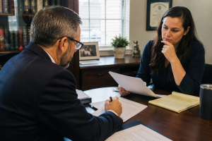Parent meeting with a family law attorney to discuss factors Atlanta courts consider in a child custody relocation case