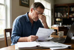 Man reviewing financial documents while preparing for a high-net-worth divorce in Georgia.
